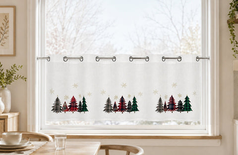 Scheibengardine Ösen bestickt Weihnachtsbaum kariert HxB 50x140cm