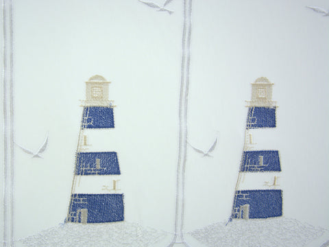 Scheibengardine Leuchtturm bestickt blau Höhe 45cm versch. Breiten