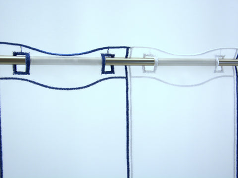 Scheibengardine Anker bestickt blau weiß Höhe 45cm versch. Breiten