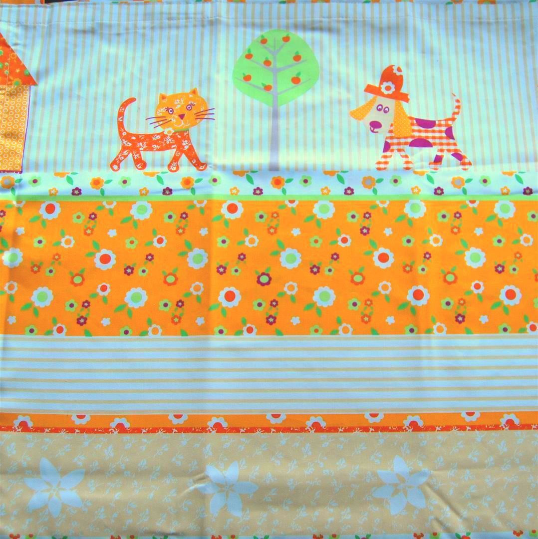 Kinderzimmer Gardine Schlaufenschal Hund Katze orange Kindergardine mit Motiv