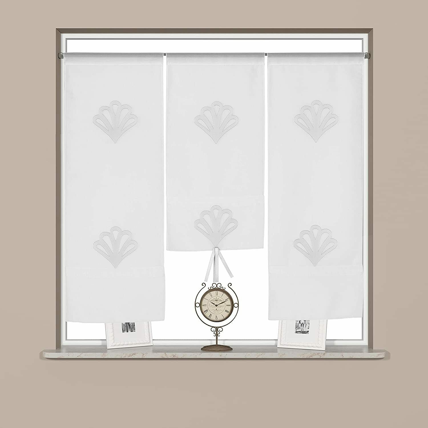Design Mini Flächenvorhang Set hellgrau bestickt Scheibengardine 4031-02