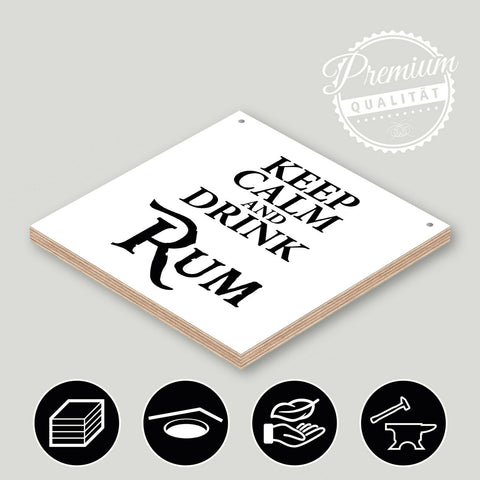 Holzschild "Keep calm and drink Rum" bedruckt 20x20cm Deko
