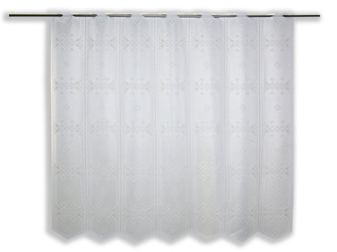 Nach Maß Scheibengardine Jacquard weiß mit Rautenmuster in 4 versch. Höhen