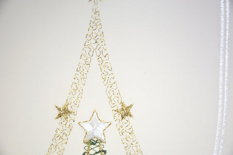 nach Maß Scheibengardine bestickt Weihnachtsbaum grün gold weiß Höhe 45cm