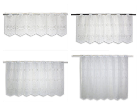Nach Maß Scheibengardine Jacquard weiß mit Rautenmuster in 4 versch. Höhen