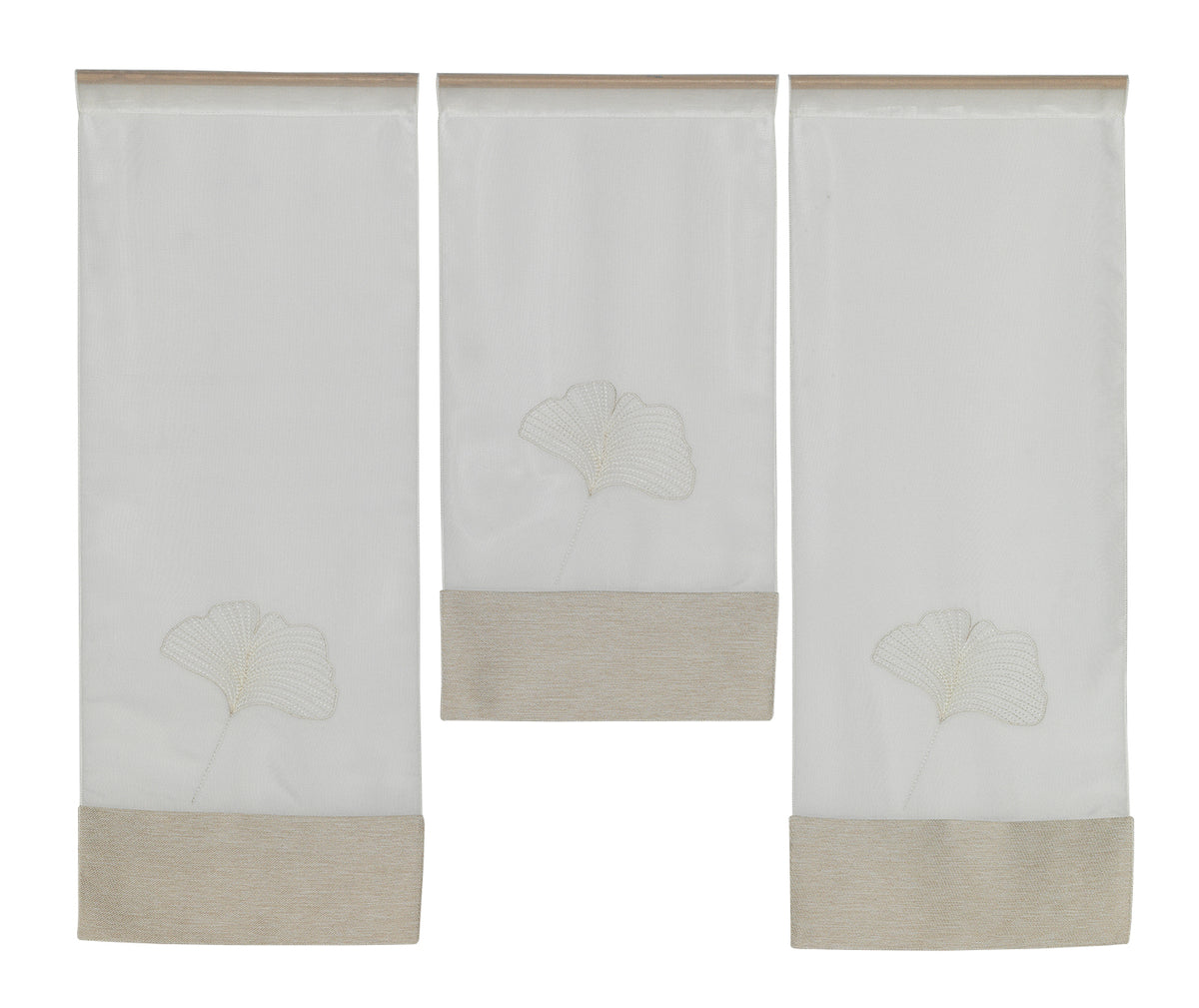 Design Mini Flächenvorhang Set weiß beige Ginko Scheibengardine 4021