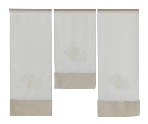 Design Mini Flächenvorhang Set weiß beige Ginko Scheibengardine 4021