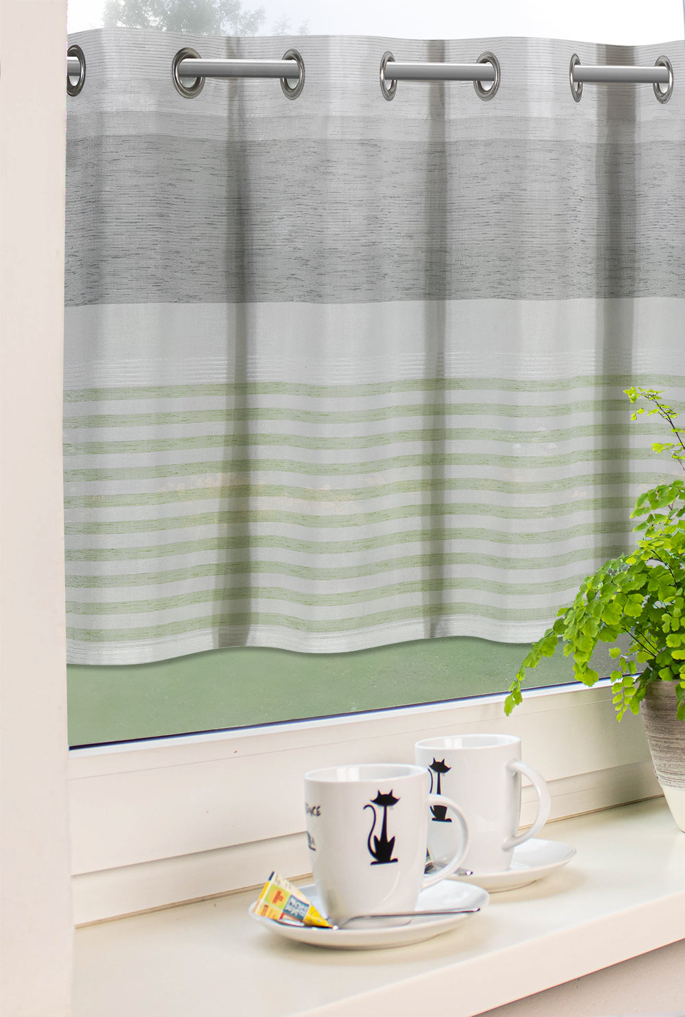 Ösenpanneaux grün/grau 45x140cm Scheibengardine 4062-08 recycled | Nachhaltig