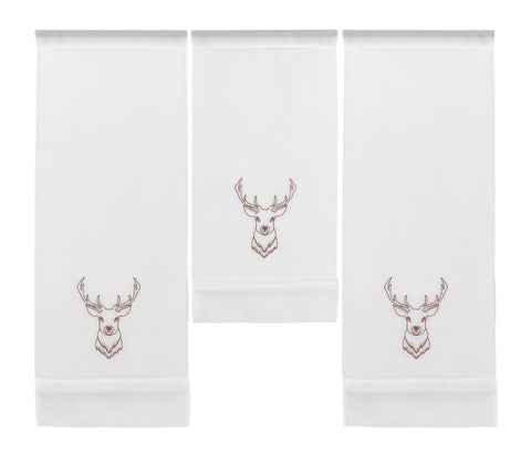 Design Mini Flächenvorhang Set weiß bestickt Hirsch braun 4056-01