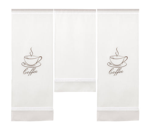 Design Mini Flächenvorhang Set weiß bestickt Kaffee Coffee Scheibengardine 4057-01