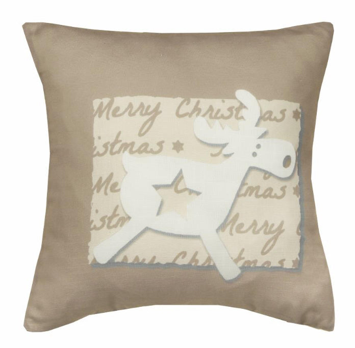 Kissenhülle Elch Weihnachten Reißverschluss 45x45cm beige Stern Winter Rentier
