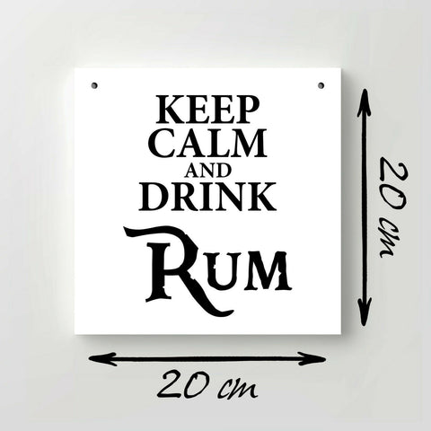 Holzschild "Keep calm and drink Rum" bedruckt 20x20cm Deko