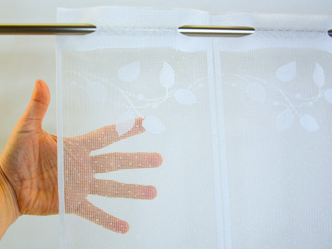 Nach Maß Scheibengardine Jacquard weiß Blätter in 4 versch. Höhen