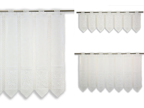 nach Maß Scheibengardine bestickt weiß Ranke Höhe 23/45/60cm Bistro Hardanger