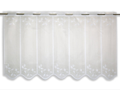 Nach Maß Scheibengardine Jacquard weiß Blätter in 4 versch. Höhen