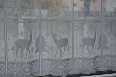 Scheibengardine Hirsch Schneeflocke HxB 50x140cm Weihnachten weiß Advent Schnee