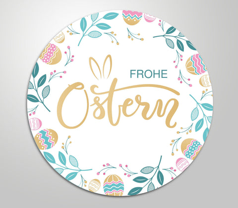 48x hochwertige Etiketten "Frohe Ostern" Kranz rund hohe Klebekraft 4cm Aufkleber