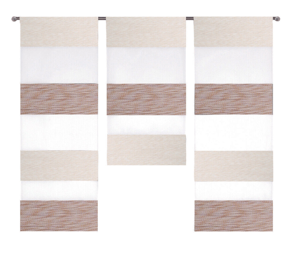 Design Mini Flächenvorhang Set beige weiß Scheibengardine 2280-13