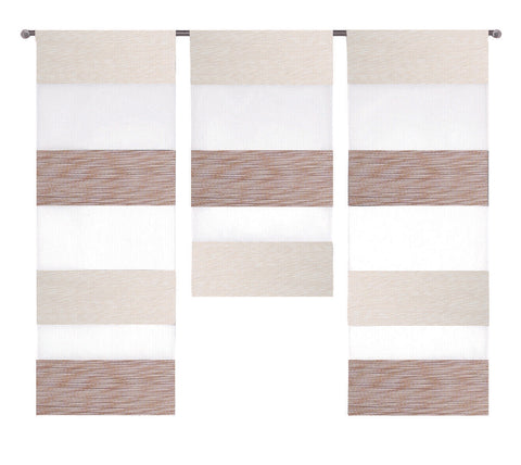 Design Mini Flächenvorhang Set beige weiß Scheibengardine 2280-13