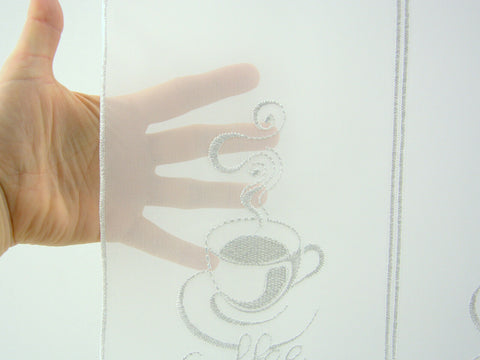 nach Maß Scheibengardine bestickt weiß Kaffee Cafe Höhe 30/45/60cm Bistrogardine