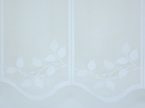 Nach Maß Scheibengardine Jacquard weiß Blätter in 4 versch. Höhen