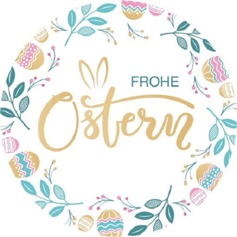 48x hochwertige Etiketten "Frohe Ostern" Kranz rund hohe Klebekraft 4cm Aufkleber