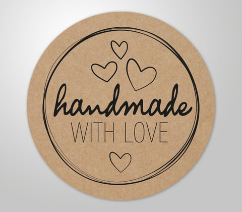 50 Stück hochwertige Etiketten Aufkleber "handmade WITH LOVE" rund mit hoher Klebekraft 4cm