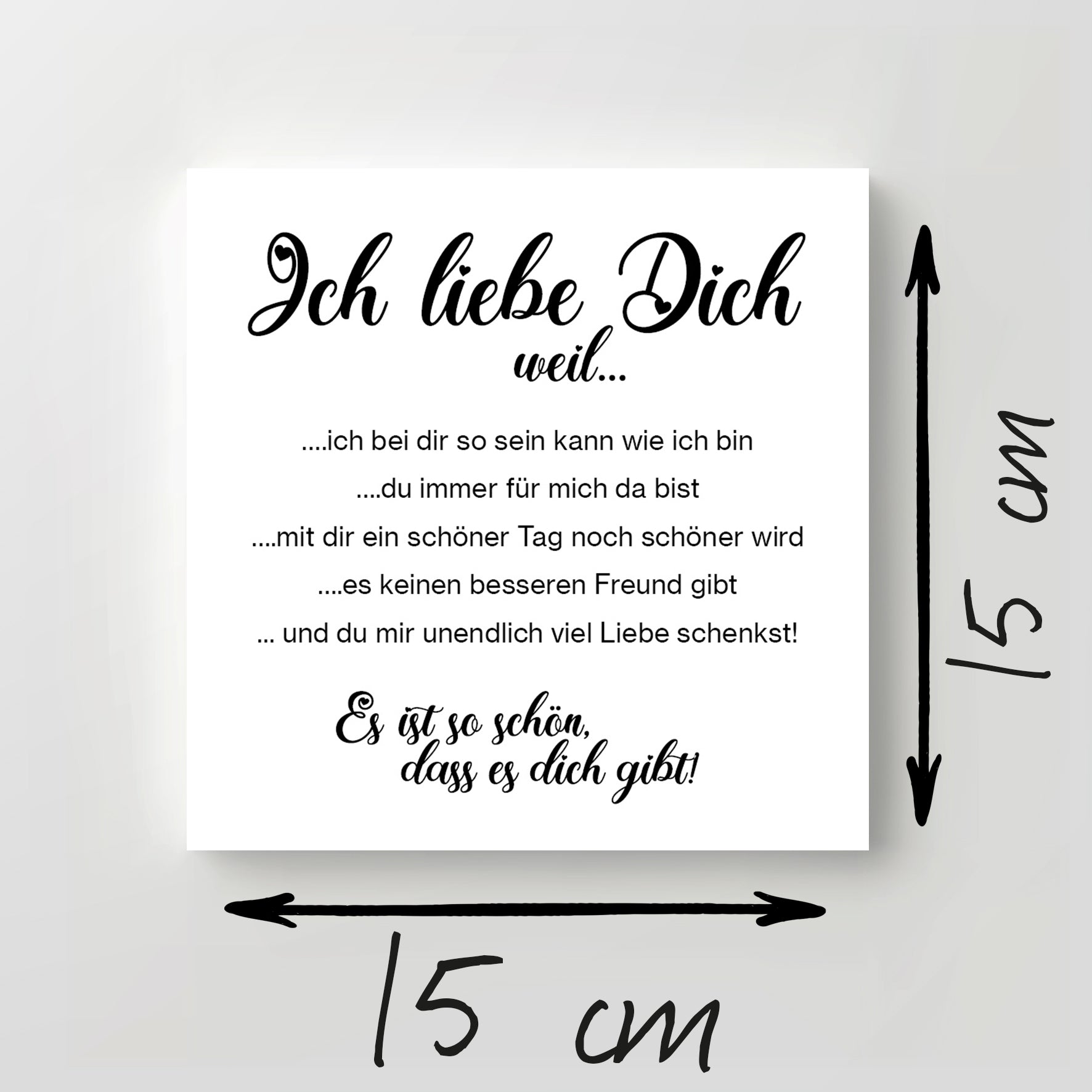 Holzschild "Ich liebe Dich" bedruckt 15x15cm Deko