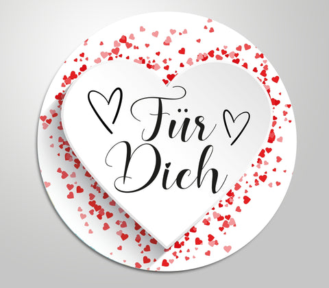 48x hochwertige Etiketten "Für Dich" Herz rot rund hohe Klebekraft 4cm Aufkleber