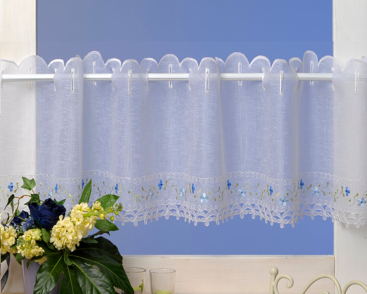 Scheibengardine Mara blau Leinenoptik HxB 150x45cm