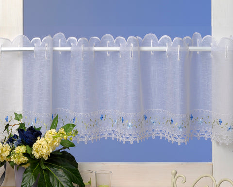 Scheibengardine Mara blau Leinenoptik HxB 150x45cm