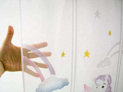 nach Maß Scheibengardine Pegasus Höhe 50cm Bistrogardine Kinderzimmer Einhorn