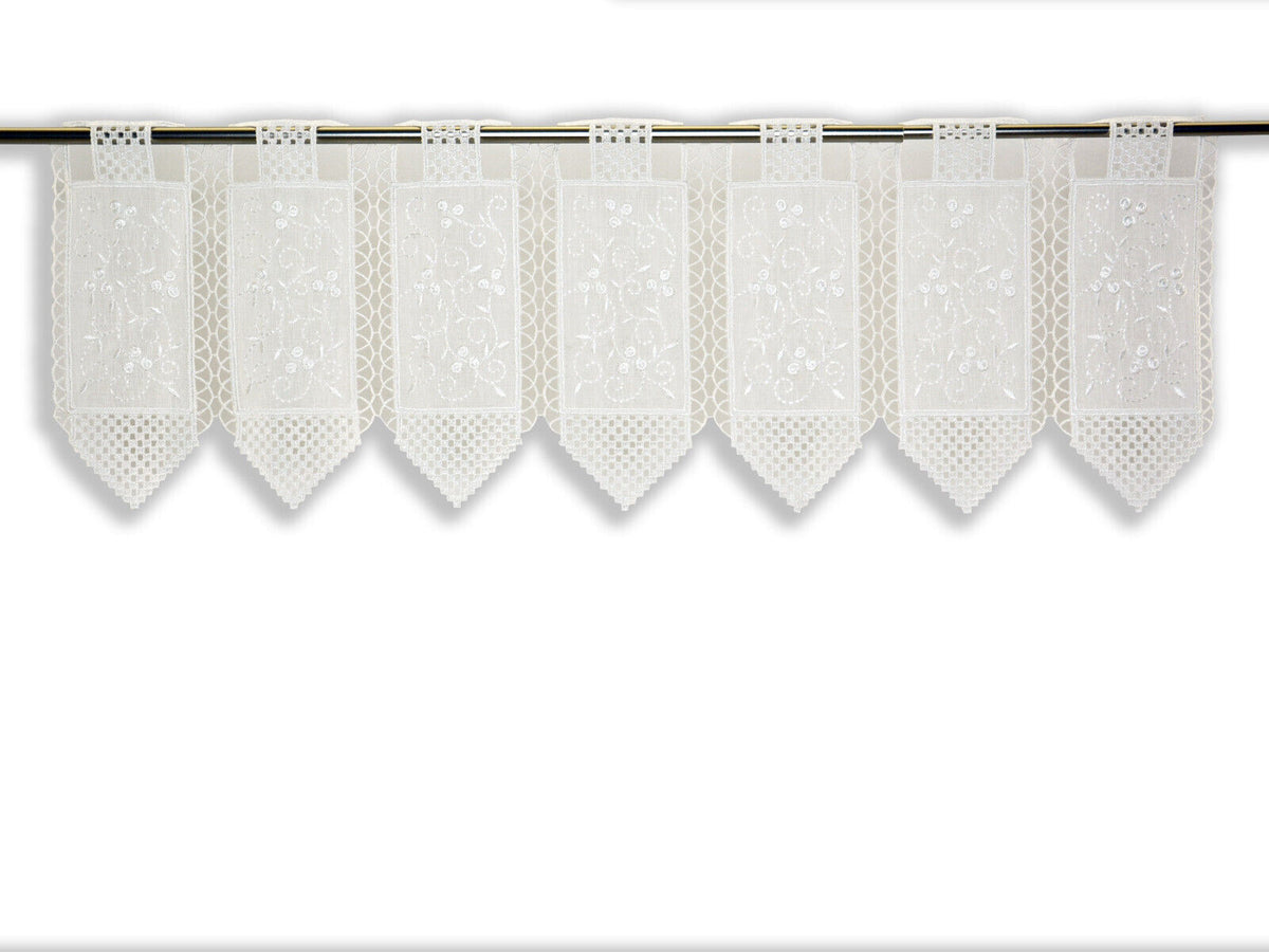 nach Maß Scheibengardine bestickt weiß Ranke Höhe 23/45/60cm Bistro Hardanger