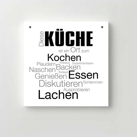 Holzschild "Diese Küche ist ein Ort zum ..." bedruckt 20x20cm Deko