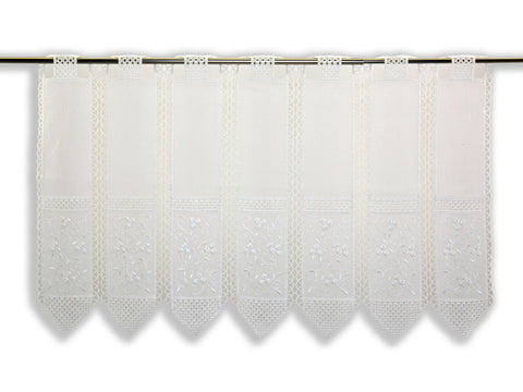 nach Maß Scheibengardine bestickt weiß Ranke Höhe 23/45/60cm Bistro Hardanger