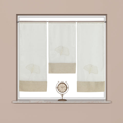 Design Mini Flächenvorhang Set weiß beige Ginko Scheibengardine 4021
