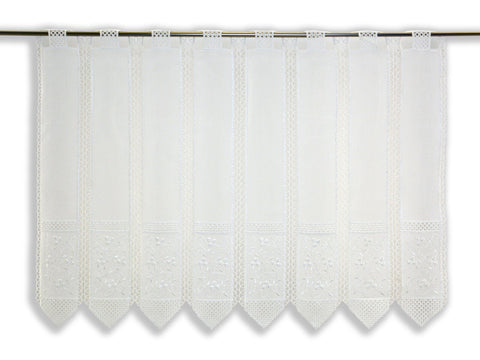 nach Maß Scheibengardine bestickt weiß Ranke Höhe 23/45/60cm Bistro Hardanger