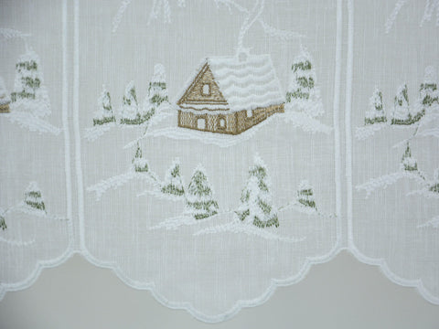 Scheibengardine Winterlandschaft Hütte weiß Höhe 45cm nach Maß