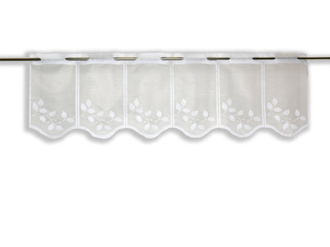Nach Maß Scheibengardine Jacquard weiß Blätter in 4 versch. Höhen