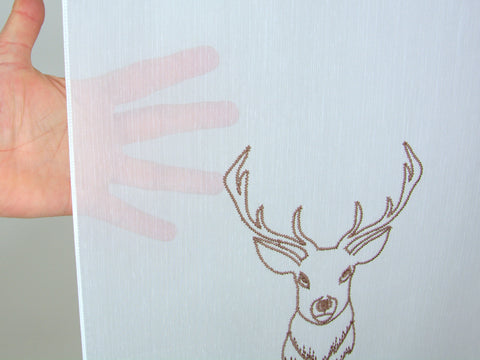 Design Mini Flächenvorhang Set weiß bestickt Hirsch braun 4056-01
