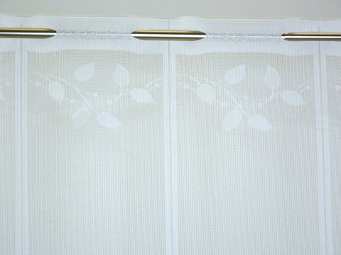Nach Maß Scheibengardine Jacquard weiß Blätter in 4 versch. Höhen