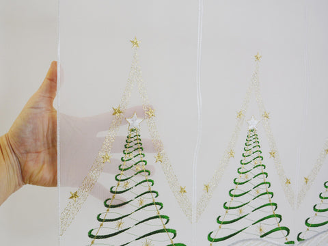nach Maß Scheibengardine bestickt Weihnachtsbaum grün gold weiß Höhe 45cm